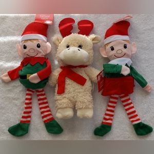 3 Plush Girl and Boy Elf and Reindeer